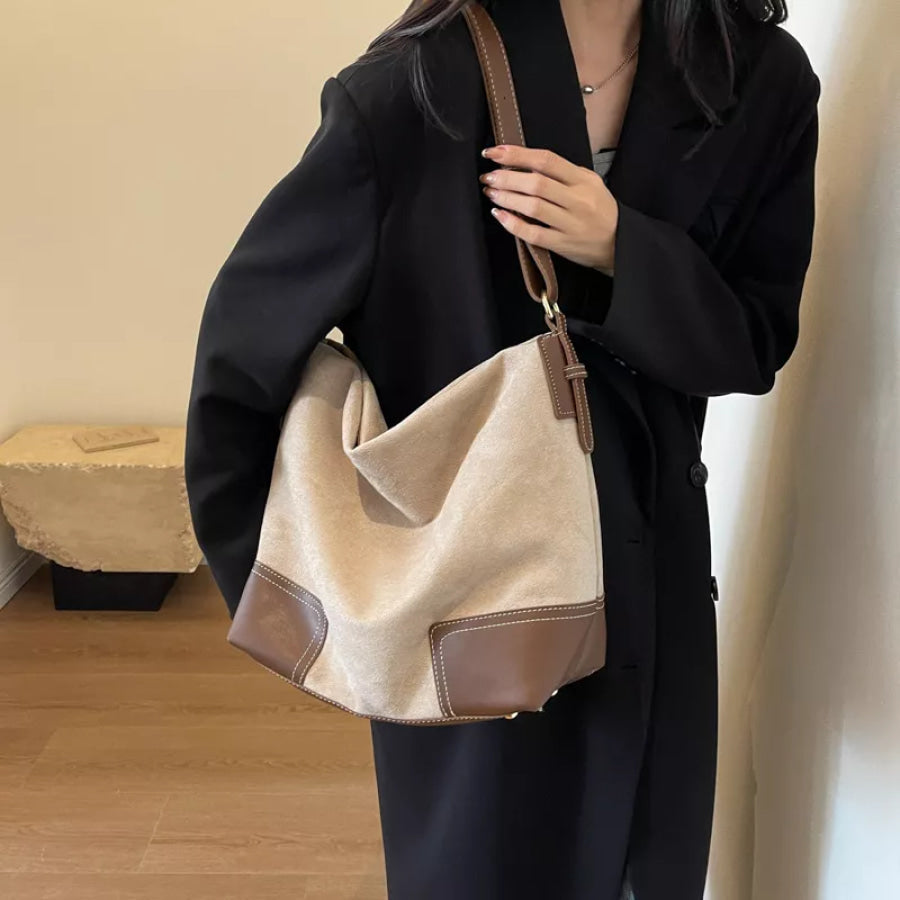Suede Tote Bag with Leather Trim Apparel and Accessories