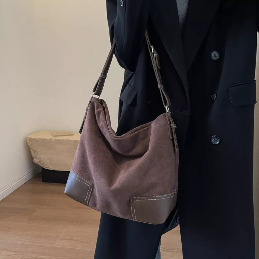 Suede Tote Bag with Leather Trim Brown / One Size Apparel and Accessories