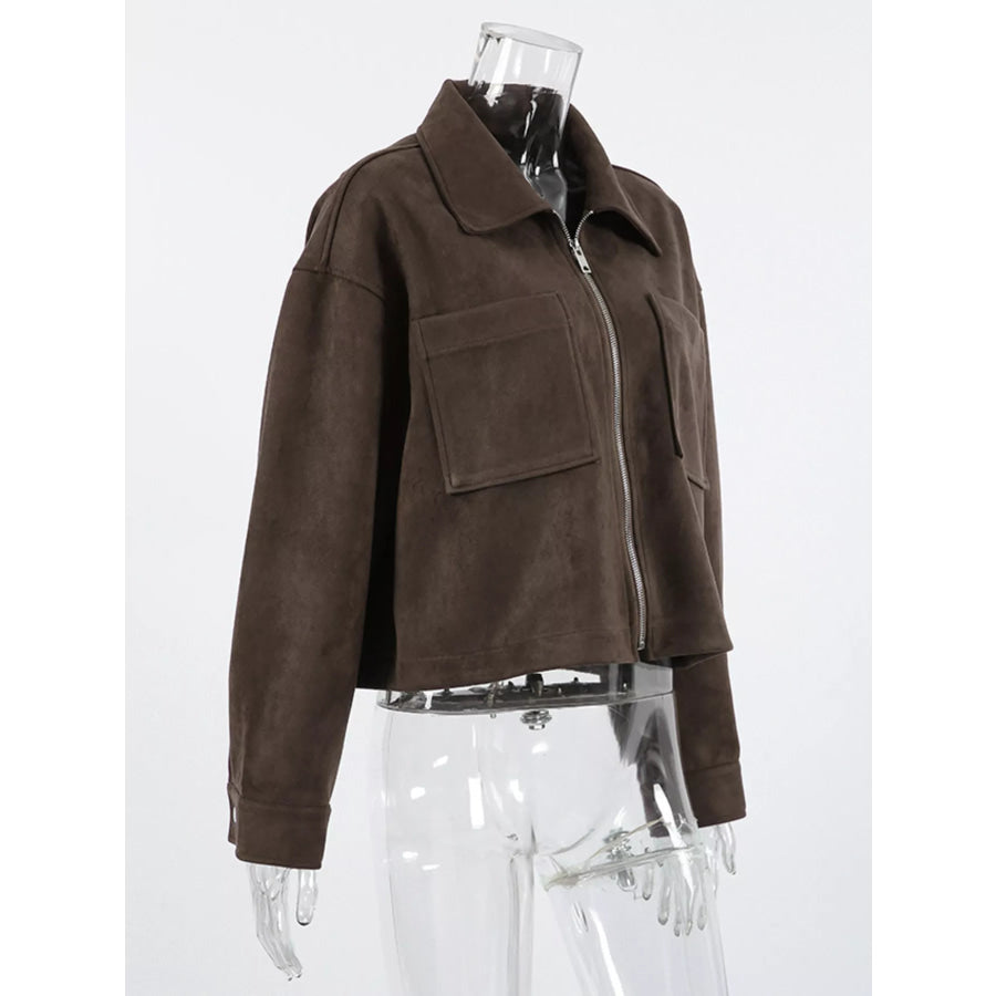 Suede Utility Jacket with Front Pockets Apparel and Accessories