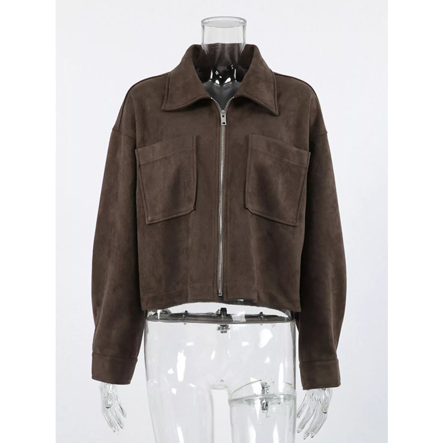 Suede Utility Jacket with Front Pockets Apparel and Accessories