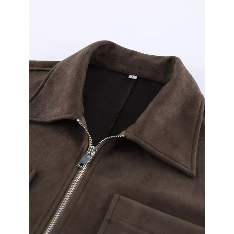 Suede Utility Jacket with Front Pockets Apparel and Accessories