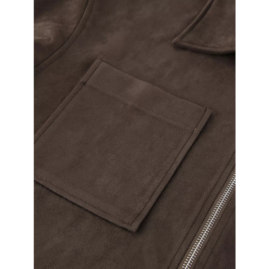 Suede Utility Jacket with Front Pockets Apparel and Accessories