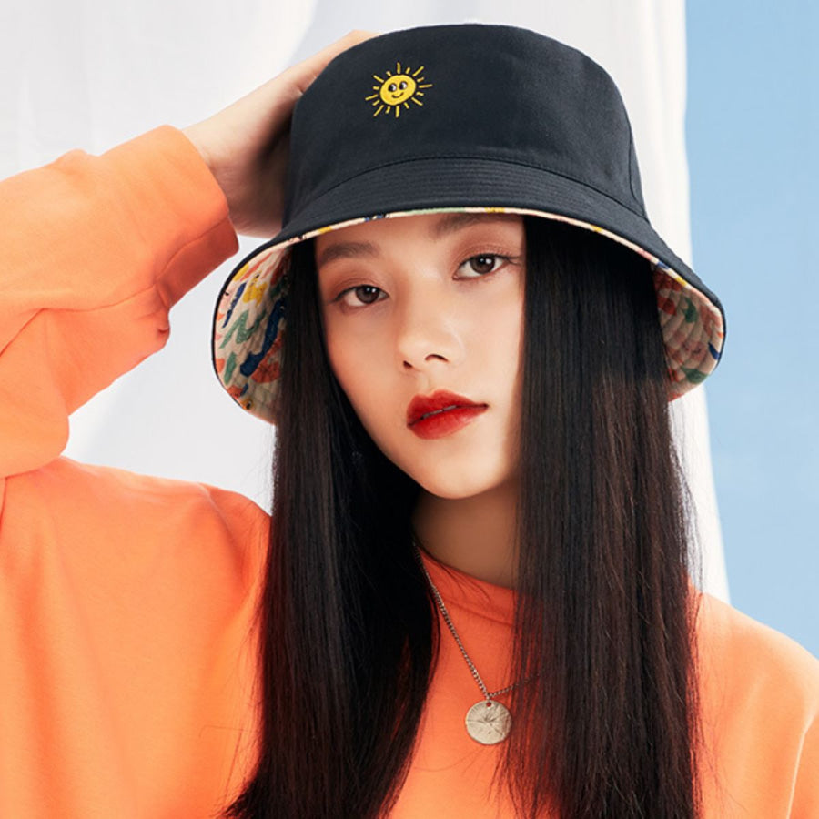 Sun Embroidered Bucket Hat Black / One Size Apparel and Accessories