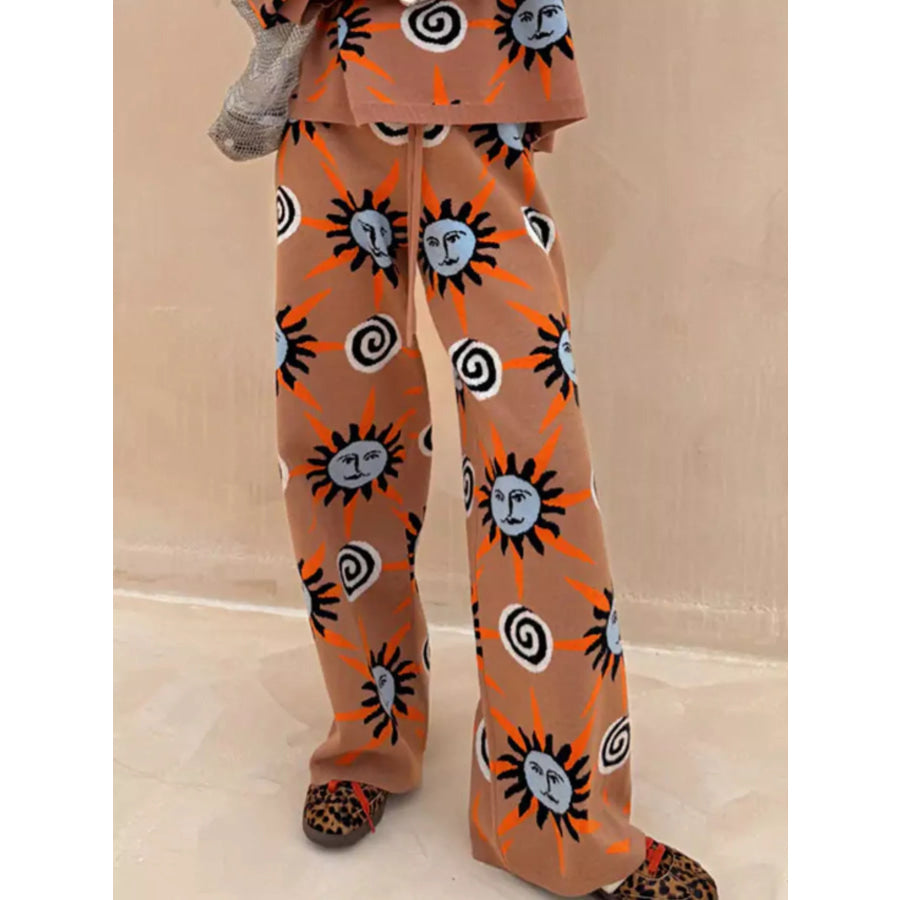 Sun Graphic Top & Cardigan and Pants 3-Piece Sweater Set Apparel Accessories