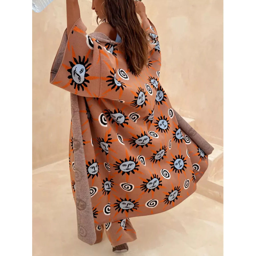 Sun Graphic Top & Cardigan and Pants 3-Piece Sweater Set Apparel Accessories