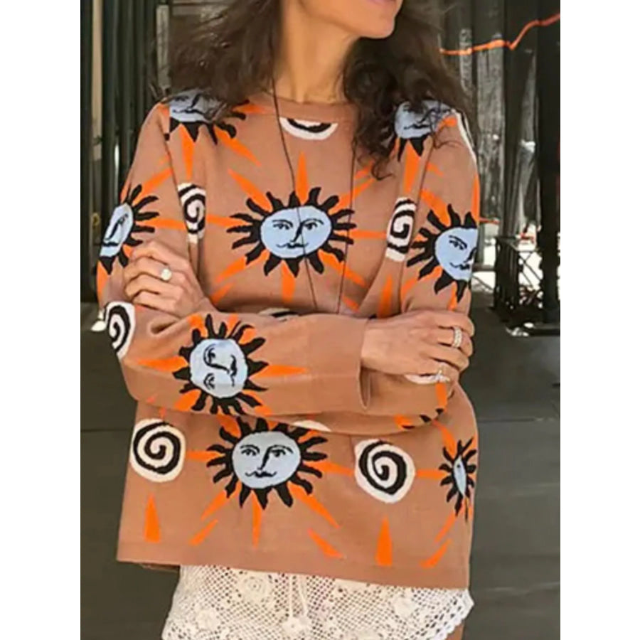 Sun Graphic Top & Cardigan and Pants 3-Piece Sweater Set Apparel Accessories