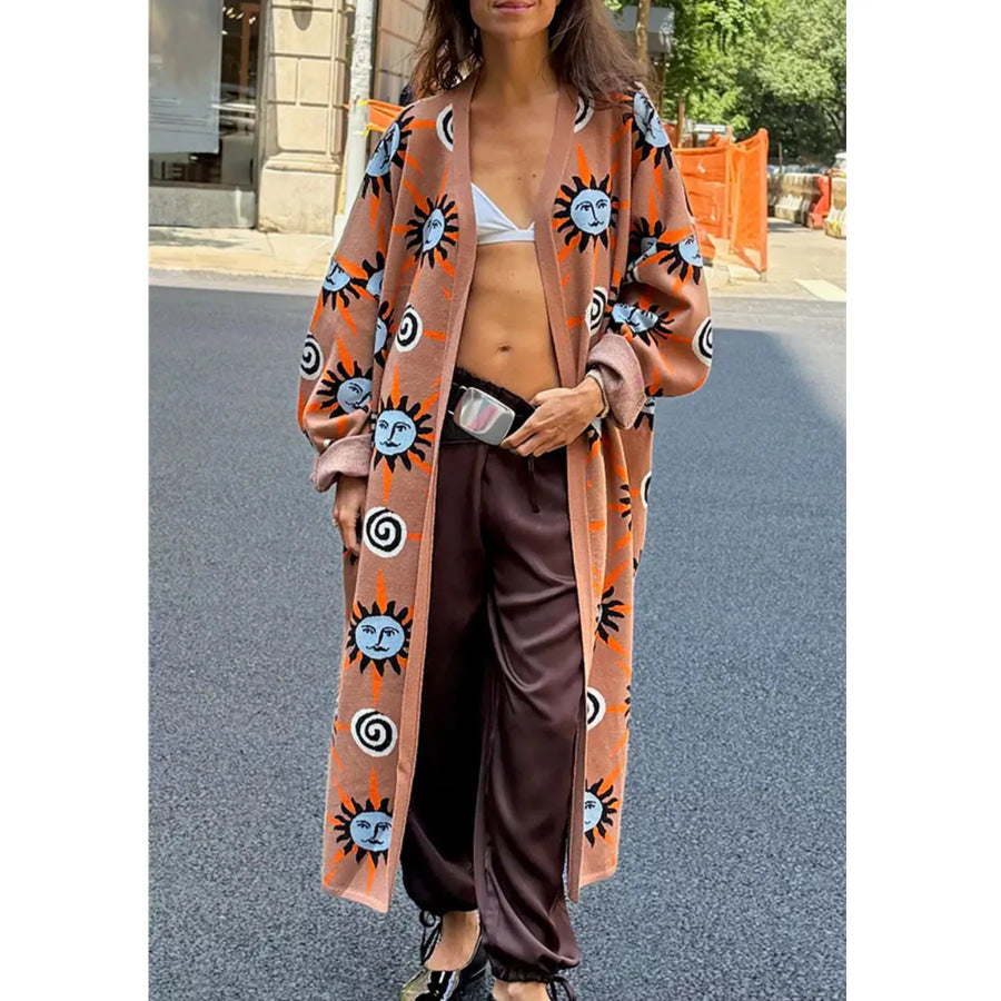 Sun Graphic Top & Cardigan and Pants 3-Piece Sweater Set Coat / S Apparel Accessories