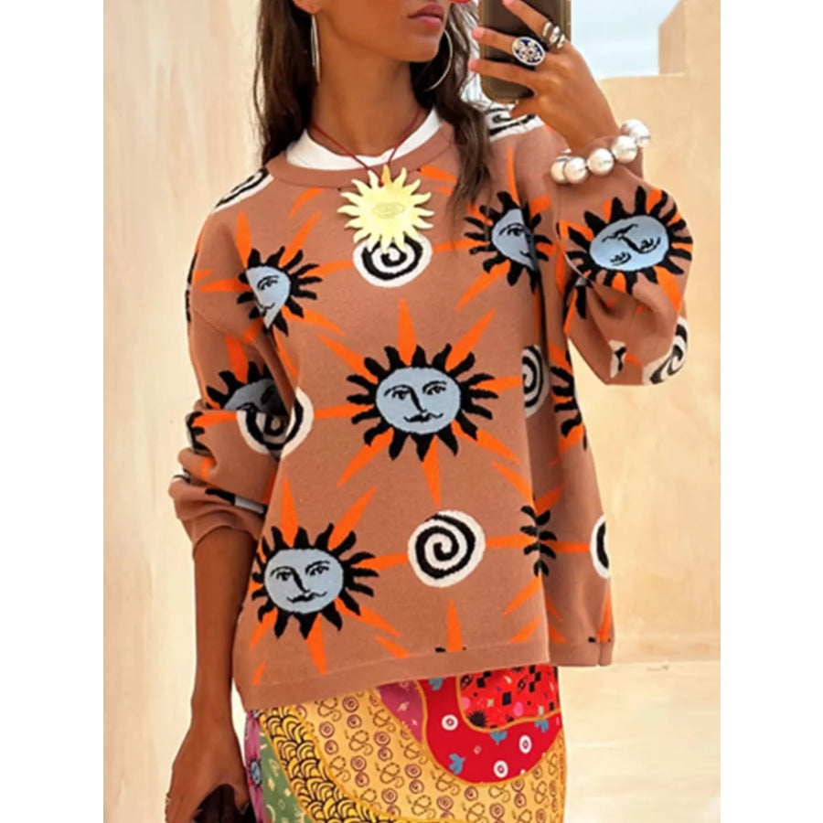 Sun Graphic Top & Cardigan and Pants 3-Piece Sweater Set / S Apparel Accessories