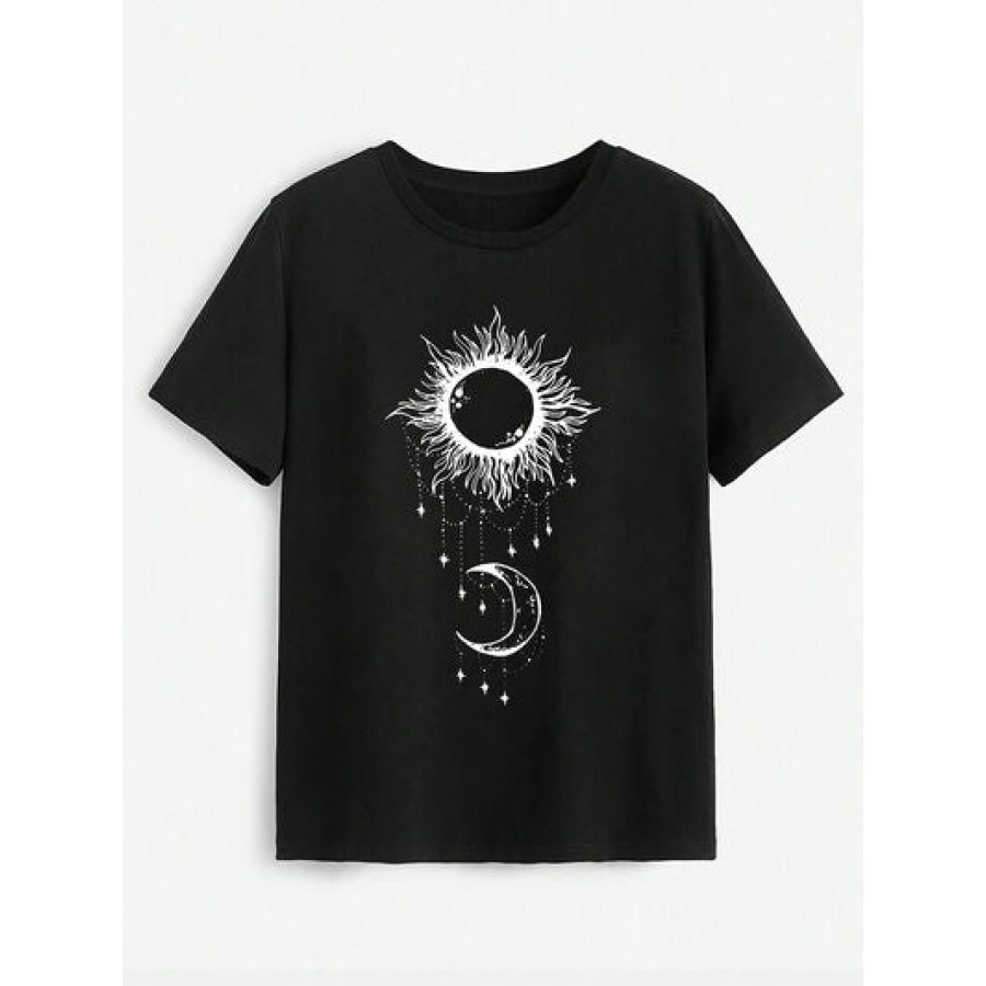 Sun &amp; Moon Graphic Round Neck T - Shirt Apparel and Accessories