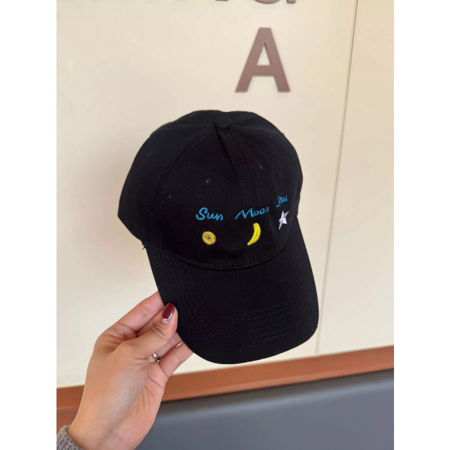 Sun Moon Star Embroidered Baseball Cap Black / One Size Apparel and Accessories