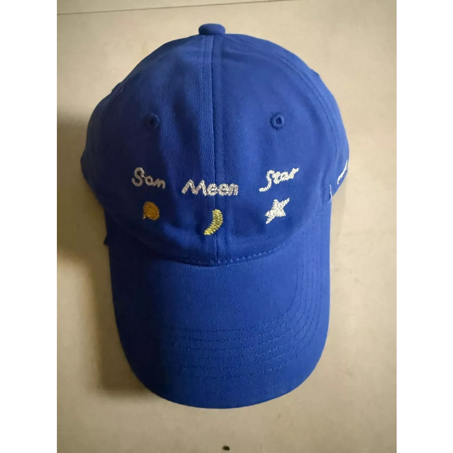 Sun Moon Star Embroidered Baseball Cap Royal Blue / One Size Apparel and Accessories
