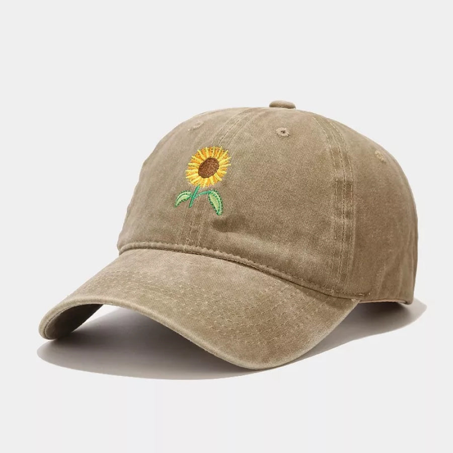 Sunflower Embroidered Baseball Cap Khaki / One Size Apparel and Accessories