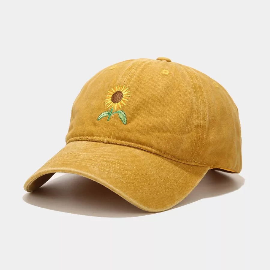 Sunflower Embroidered Baseball Cap Yellow / One Size Apparel and Accessories