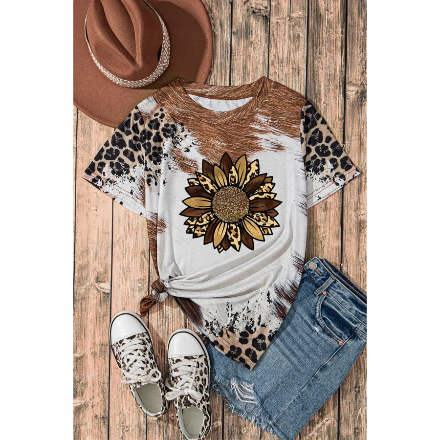 Sunflower Graphic Round Neck Short Sleeve T-Shirt Apparel and Accessories