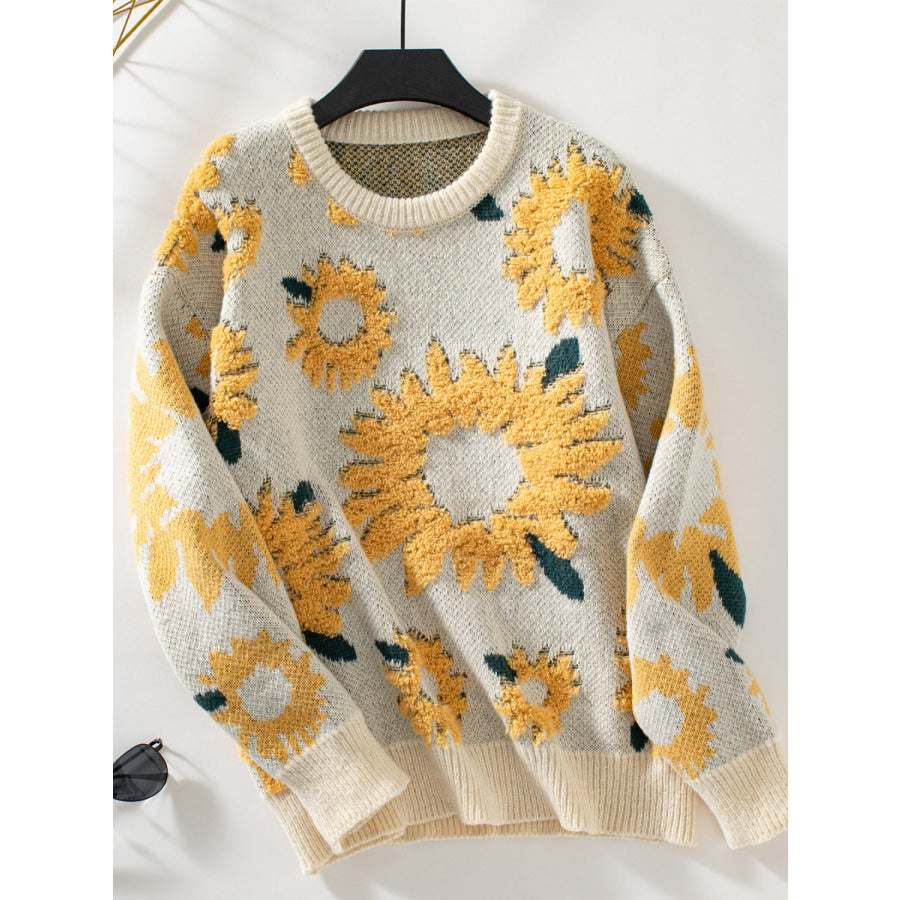 Sunflower Round Neck Long Sleeve Sweater Gold / S Apparel and Accessories