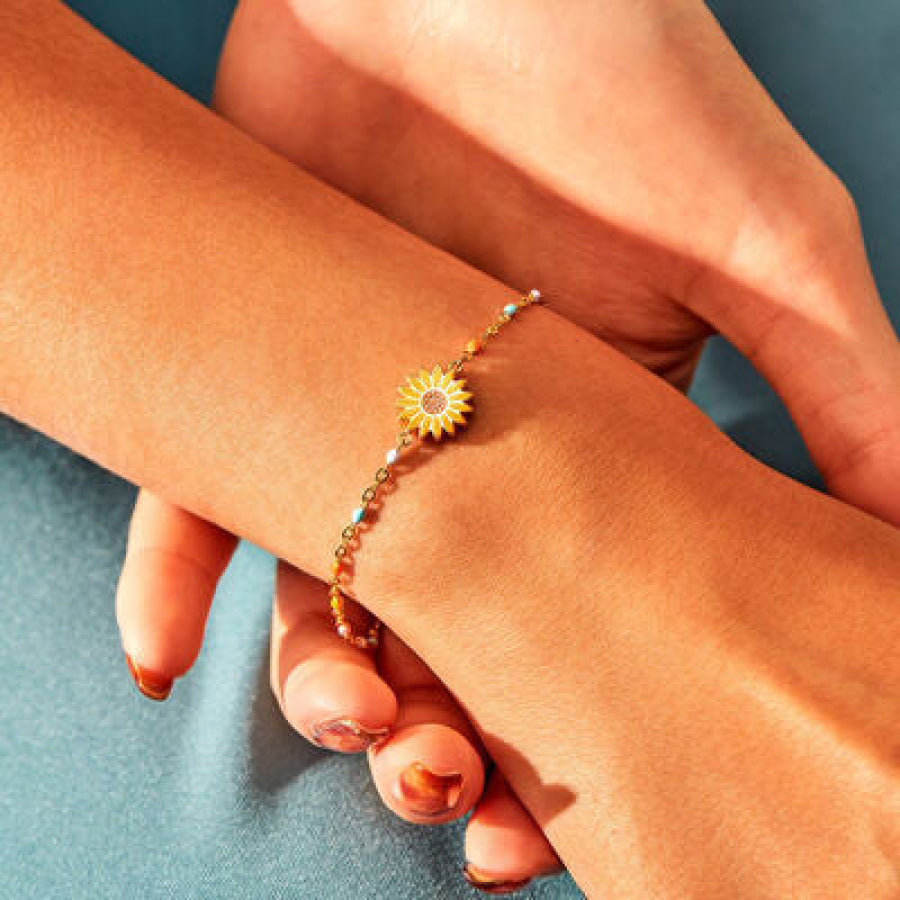 Sunflower Shape 18K Gold-Plated Bead Bracelet Gold / One Size Apparel and Accessories