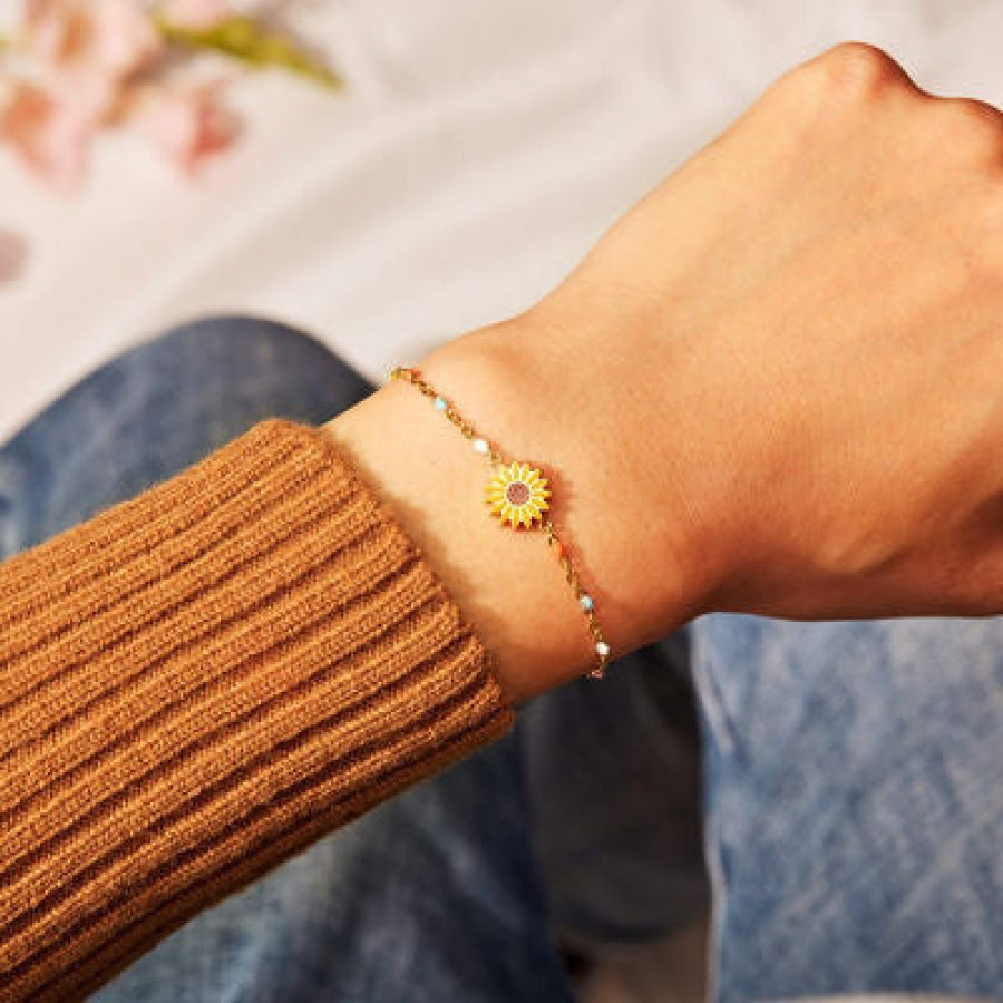 Sunflower Shape 18K Gold-Plated Bead Bracelet Gold / One Size Apparel and Accessories