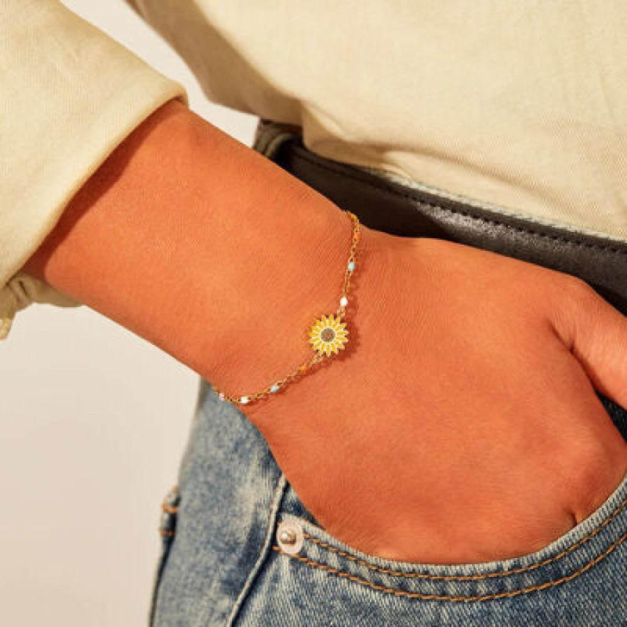 Sunflower Shape 18K Gold-Plated Bead Bracelet Gold / One Size Apparel and Accessories