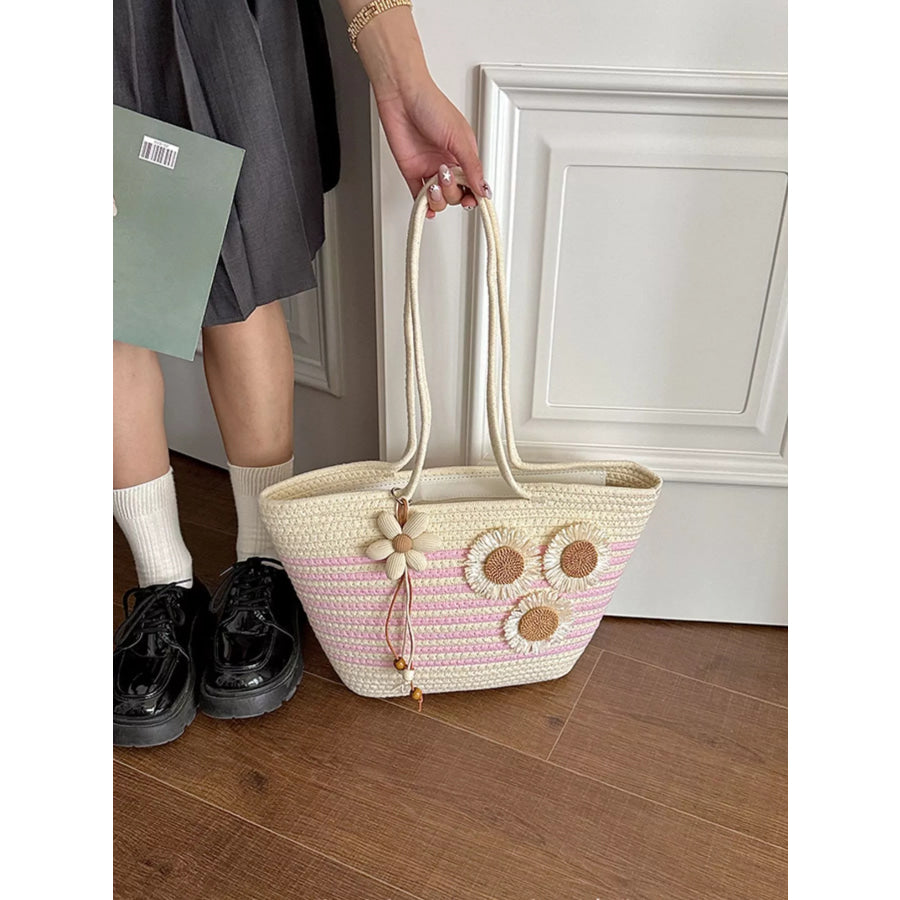 Sunflower Straw Woven Shoulder Bag Pink / One Size Apparel and Accessories