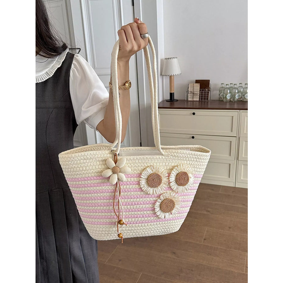 Sunflower Straw Woven Shoulder Bag Pink / One Size Apparel and Accessories