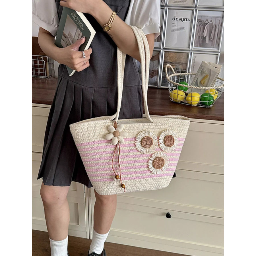 Sunflower Straw Woven Shoulder Bag Pink / One Size Apparel and Accessories