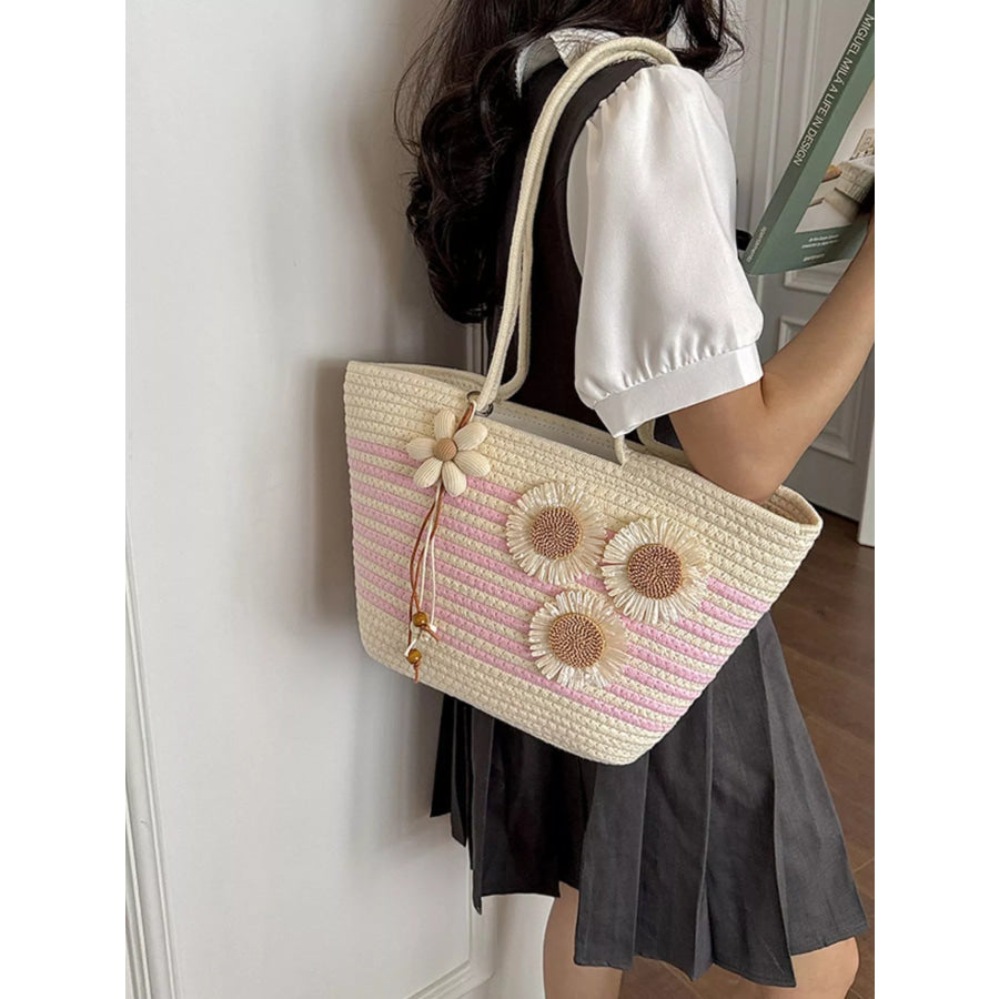 Sunflower Straw Woven Shoulder Bag Pink / One Size Apparel and Accessories
