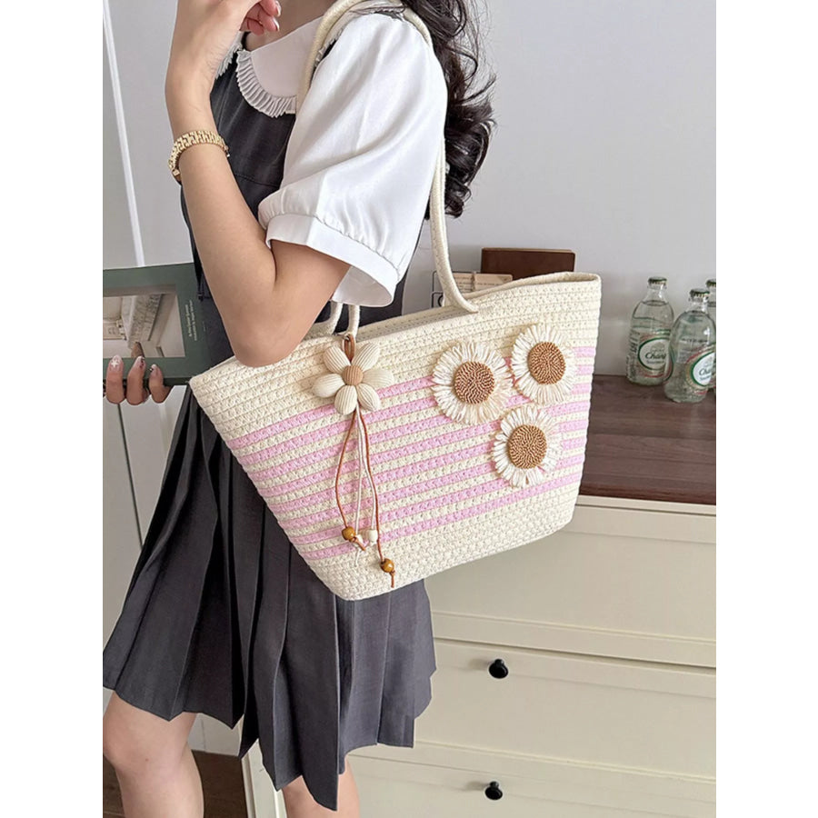 Sunflower Straw Woven Shoulder Bag Pink / One Size Apparel and Accessories