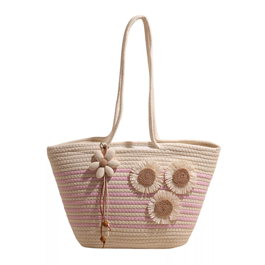 Sunflower Straw Woven Shoulder Bag Pink / One Size Apparel and Accessories