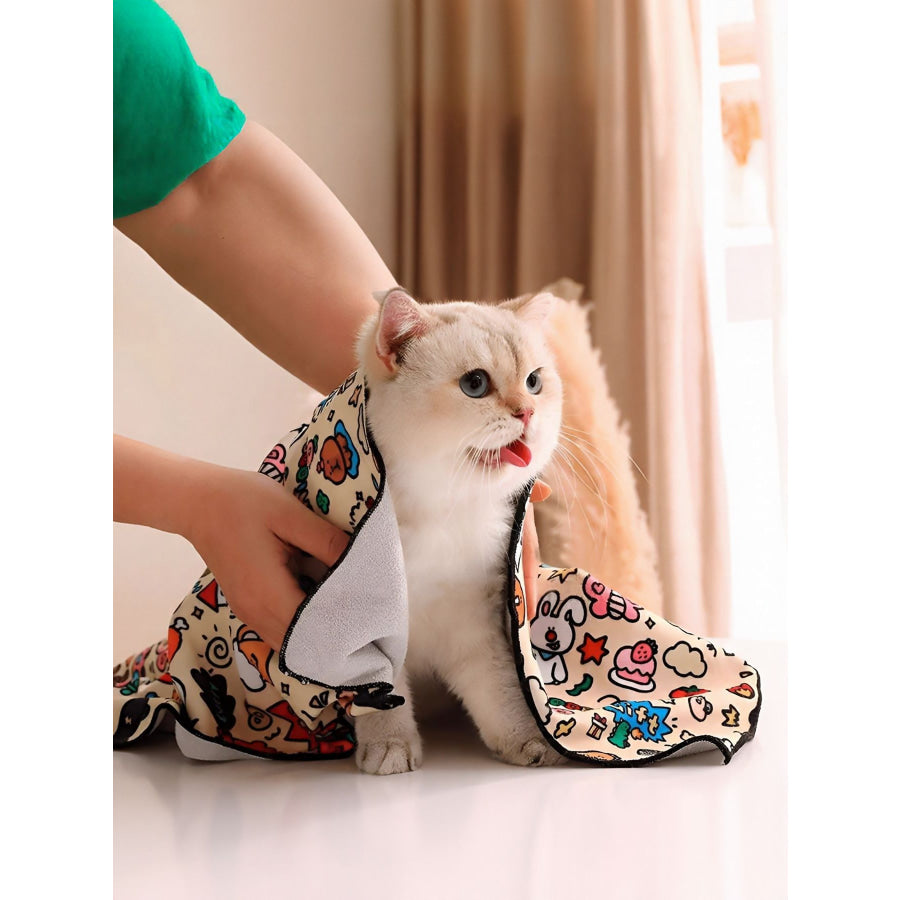 Super Absorbent Cartoon Pet Bath Towel Graffiti Style / M Apparel and Accessories