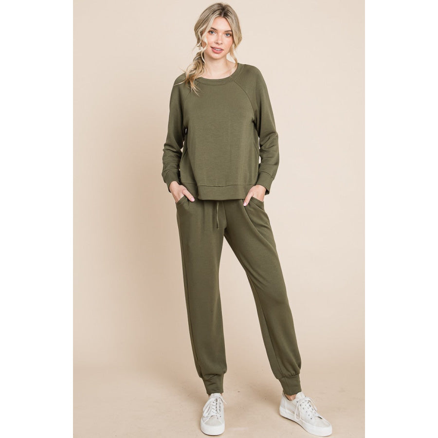 Super Lady Round Neck Raglan Sleeve Top and Pants Lounge Set Apparel and Accessories