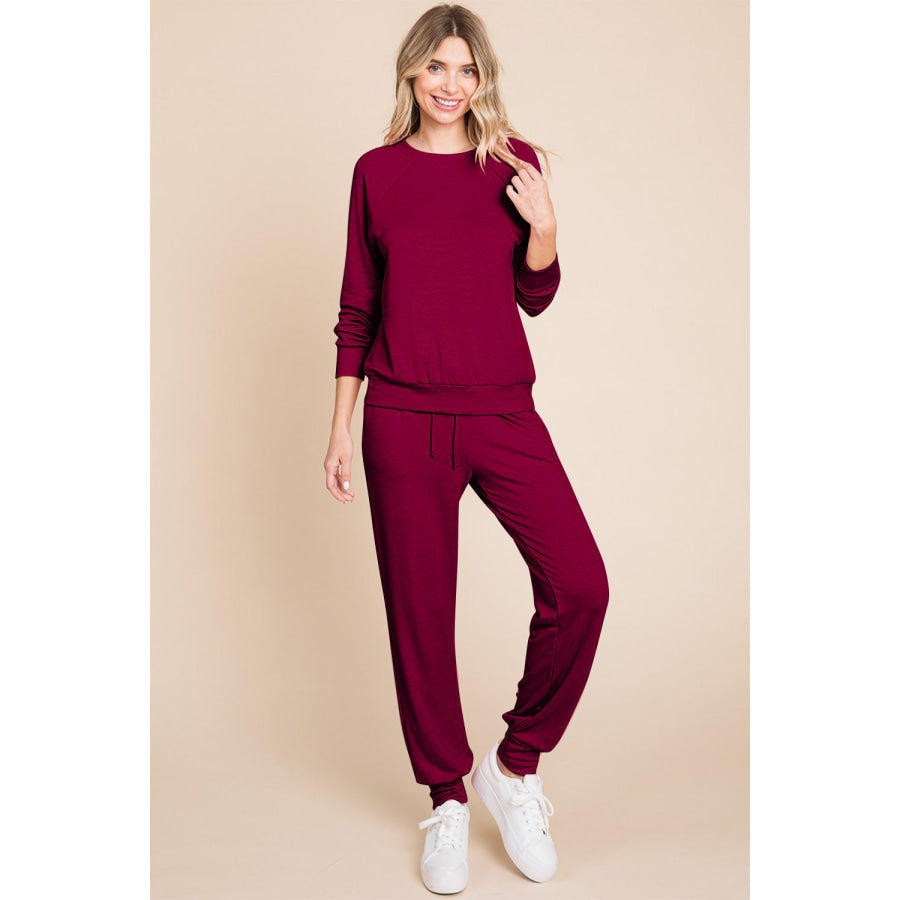 Super Lady Round Neck Raglan Sleeve Top and Pants Lounge Set Apparel and Accessories