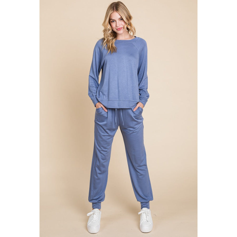 Super Lady Round Neck Raglan Sleeve Top and Pants Lounge Set Apparel and Accessories