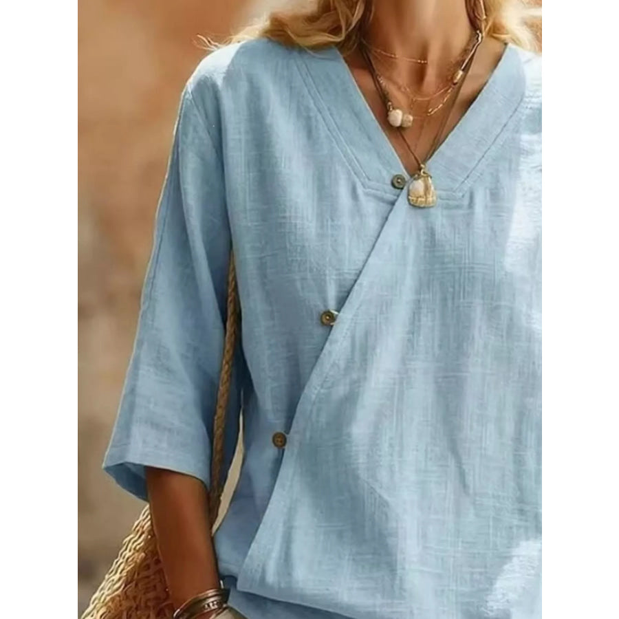Surplice 3/4 Sleeve Blouse Apparel and Accessories