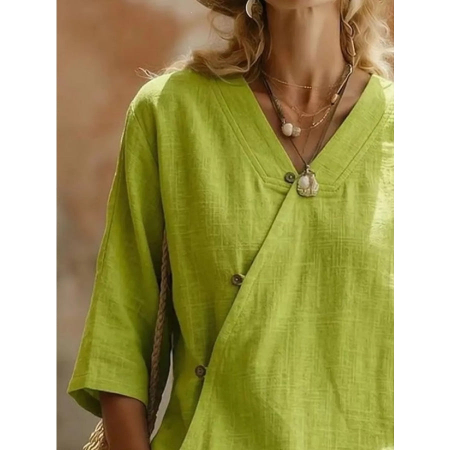 Surplice 3/4 Sleeve Blouse Apparel and Accessories
