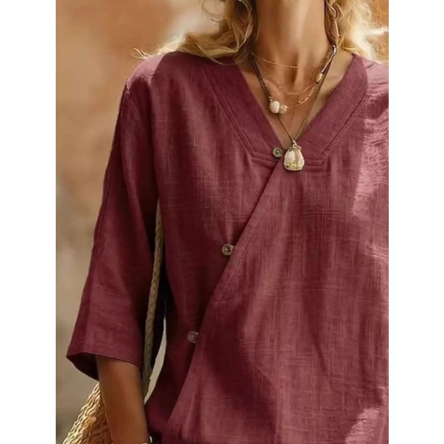 Surplice 3/4 Sleeve Blouse Apparel and Accessories
