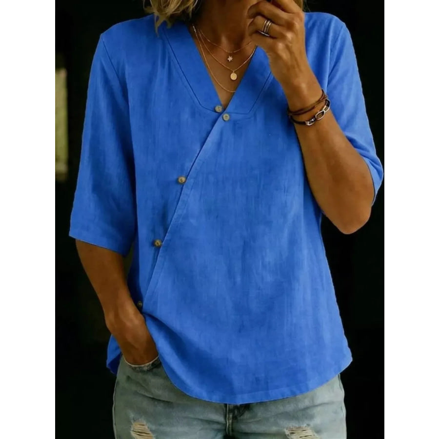 Surplice 3/4 Sleeve Blouse Blue / S Apparel and Accessories