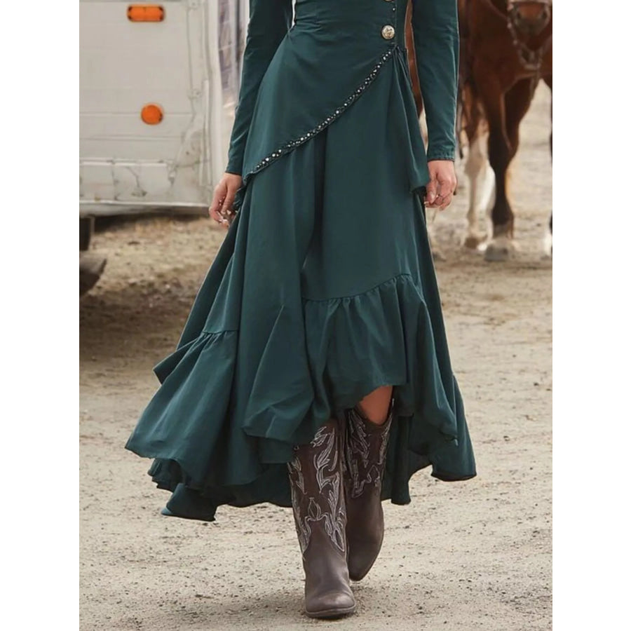 Surplice Asymmetrical Ruffle Hem Maxi Dress Apparel and Accessories