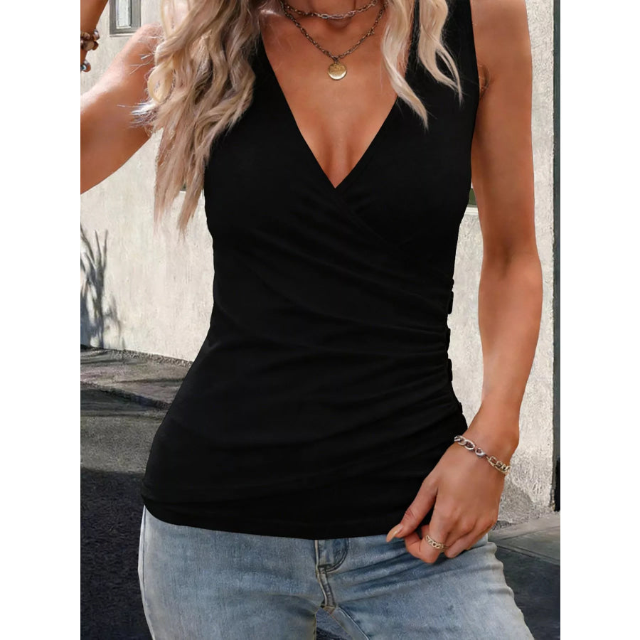 Surplice Button Decor Tank Top Apparel and Accessories