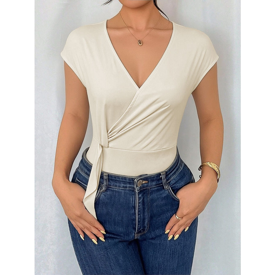 Surplice Cap Sleeve Bodysuit Apricot / S Apparel and Accessories
