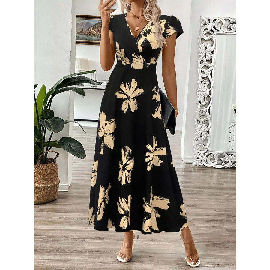 Surplice Cap Sleeve Midi Dress Apparel and Accessories
