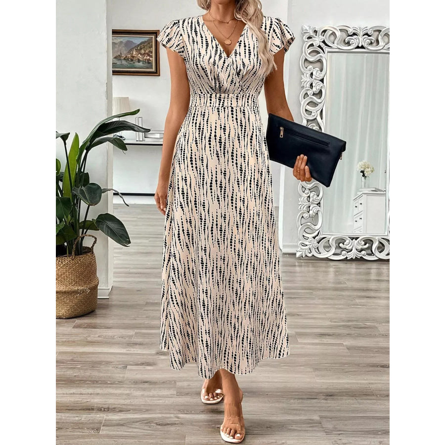 Surplice Cap Sleeve Midi Dress Apparel and Accessories
