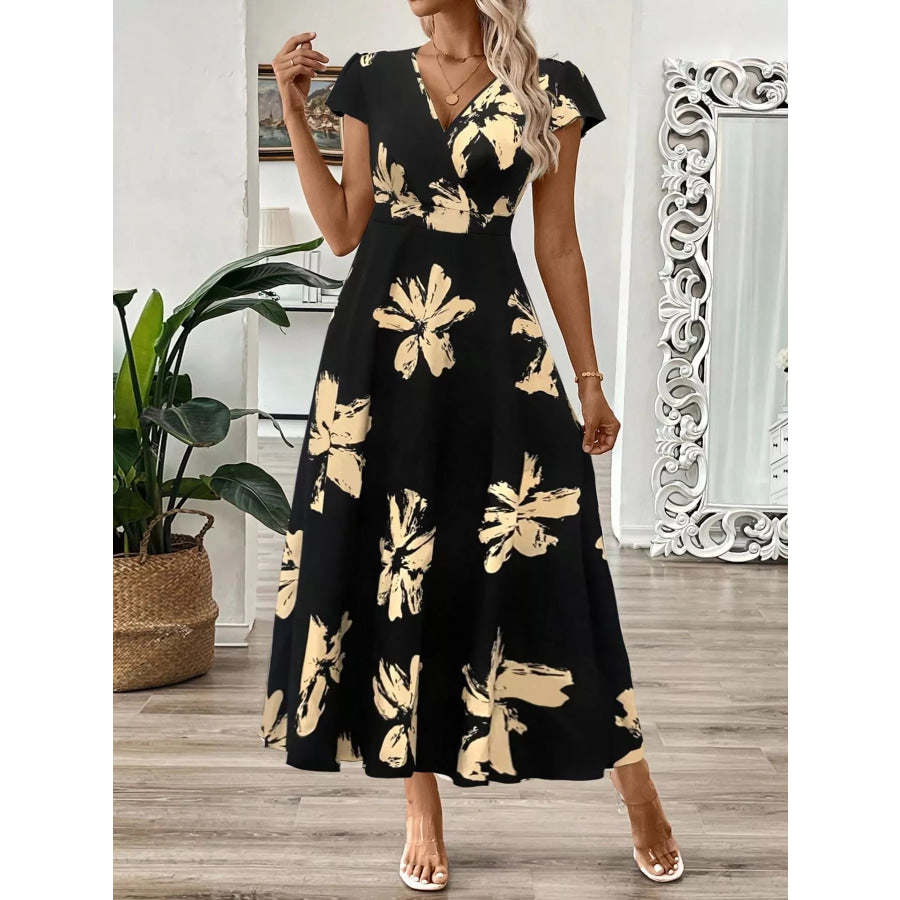 Surplice Cap Sleeve Midi Dress Apparel and Accessories