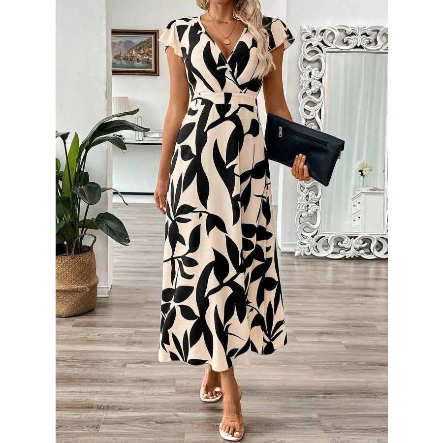 Surplice Cap Sleeve Midi Dress Apparel and Accessories