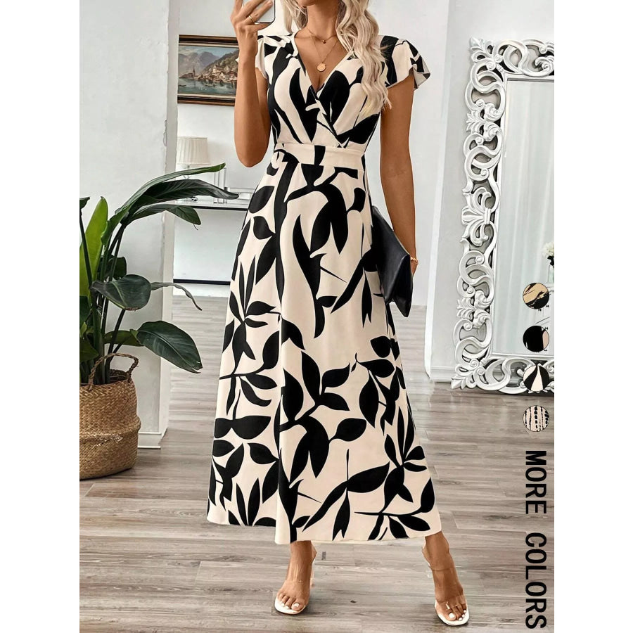 Surplice Cap Sleeve Midi Dress Apparel and Accessories