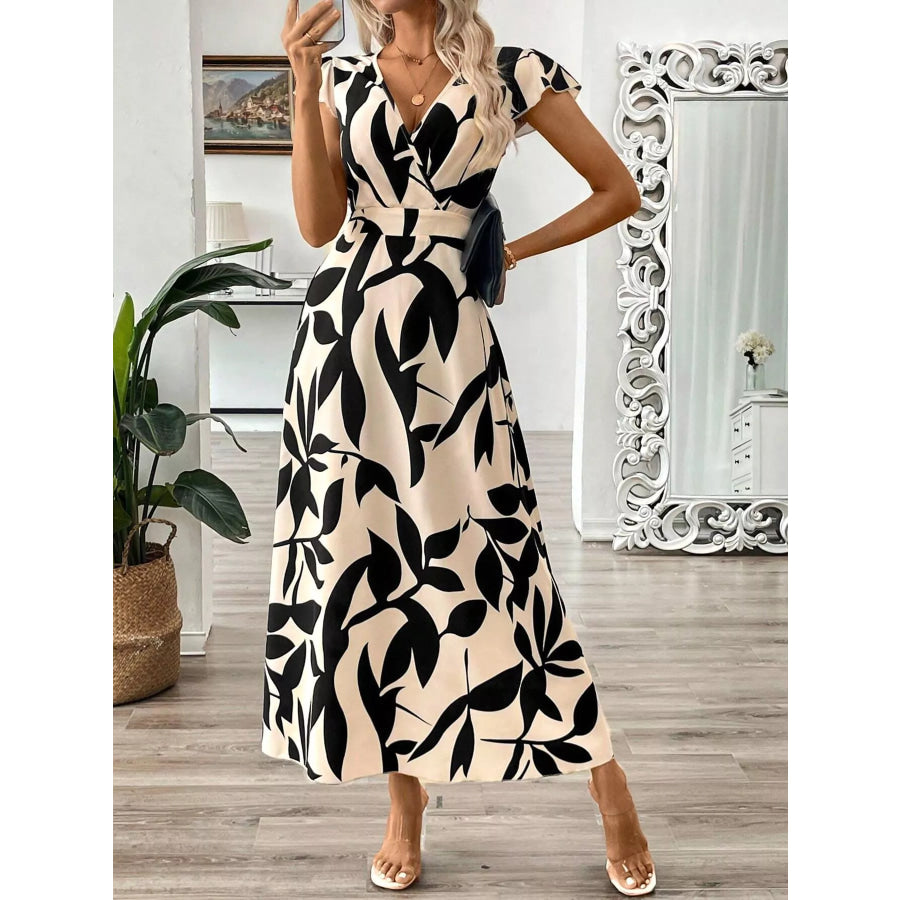 Surplice Cap Sleeve Midi Dress Apparel and Accessories