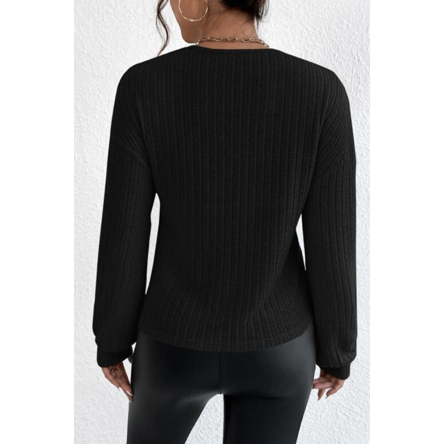 Surplice Dropped Shoulder Long Sleeve T-Shirt Apparel and Accessories