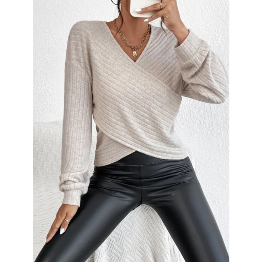 Surplice Dropped Shoulder Long Sleeve T-Shirt Apparel and Accessories