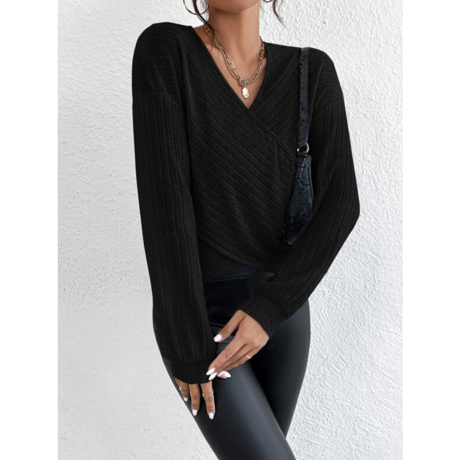 Surplice Dropped Shoulder Long Sleeve T-Shirt Apparel and Accessories