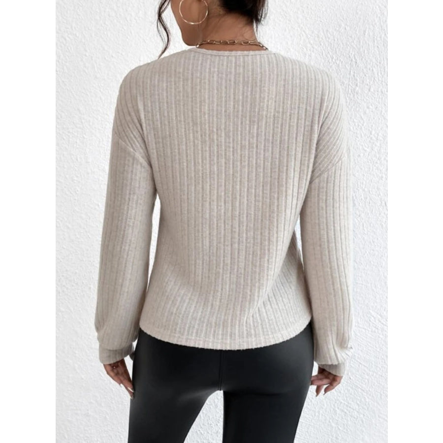 Surplice Dropped Shoulder Long Sleeve T-Shirt Dust Storm / S Apparel and Accessories