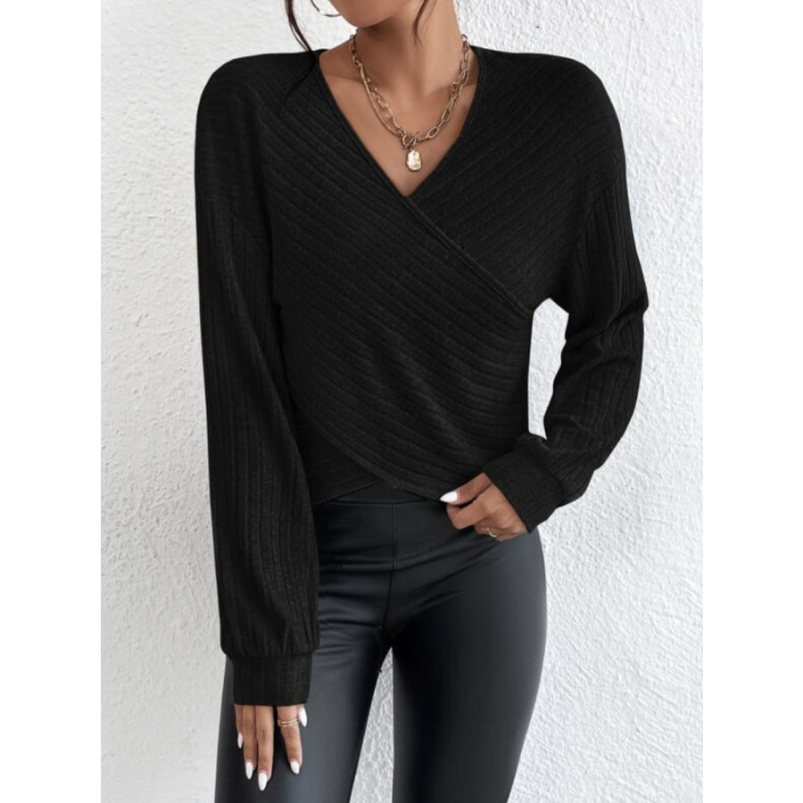 Surplice Dropped Shoulder Long Sleeve T-Shirt Apparel and Accessories